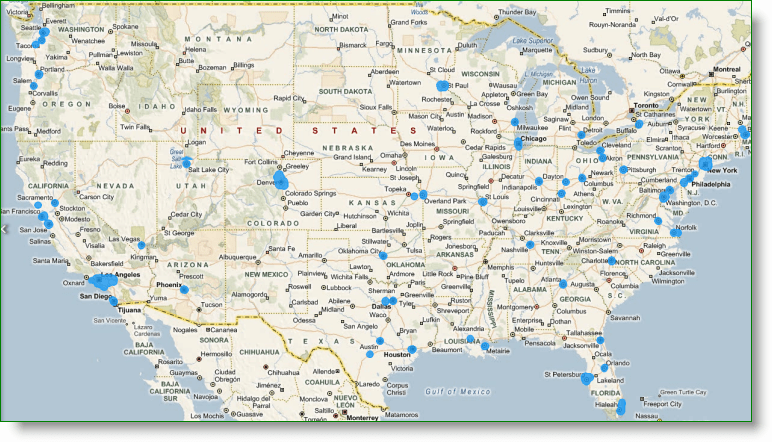 Bing Maps StreetSide US-dækning