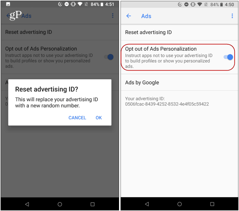 nulstil annoncerings-ID Android