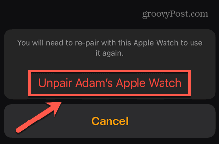 Apple Watch bekræfter fjern parring