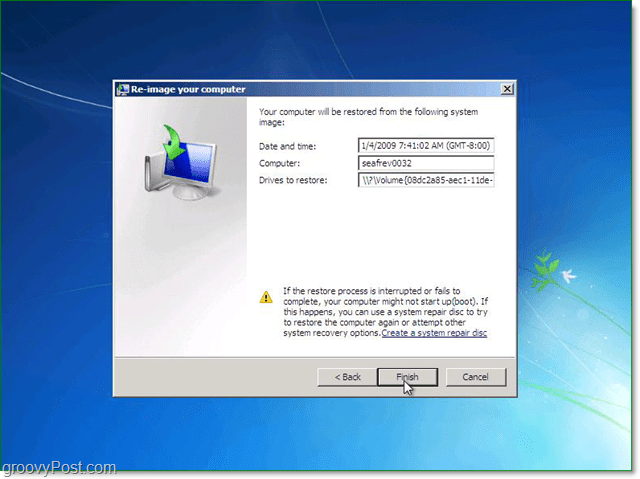 bekræft, at dit Windows 7-systembillede er det rigtige