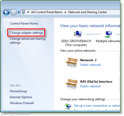 ændre netværksadapterindstillinger i Windows 7
