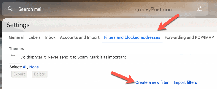 Opret et Gmail-filter