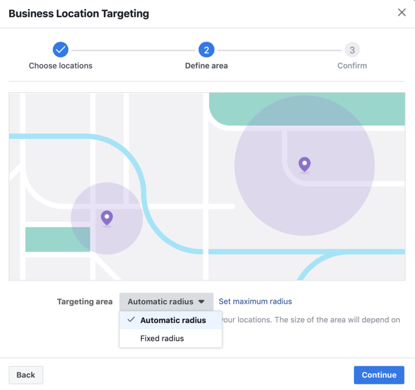 Definer din placering ved en automatisk radius til din Facebook-annonce.