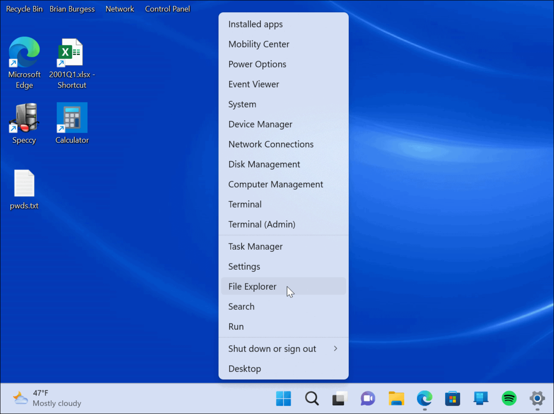 Få adgang til Power User Menu på Windows 11