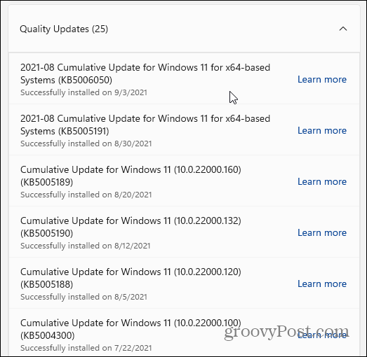 kvalitetsopdateringer windows 11