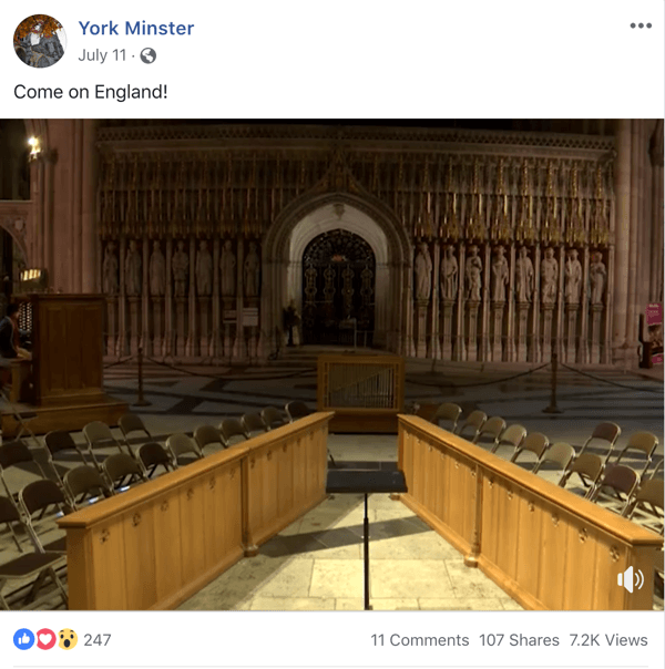 Eksempel på Facebook-indlæg med et aktuelt tema fra York Minster.