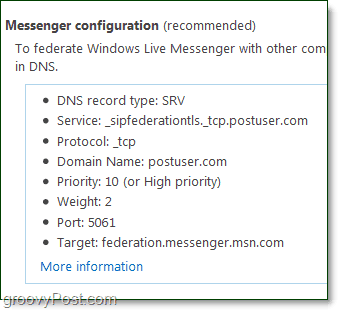 opsæt din Messenger-konfiguration til at bruge Windows Live Messenger med dit domæne
