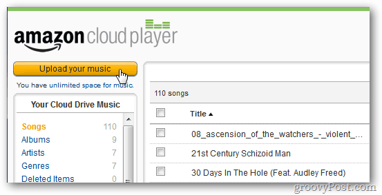 Amazon Cloud Player Upload din musik