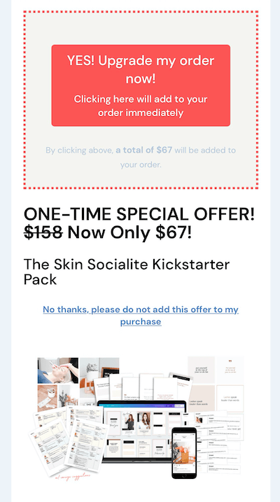 eksempel på et instagram-salg upsell-tilbud på $ 67 for deres kickstarter-pakke