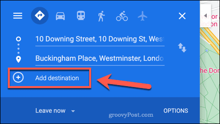 Tilføjelse af en ny destination til et Google Maps-rutekort