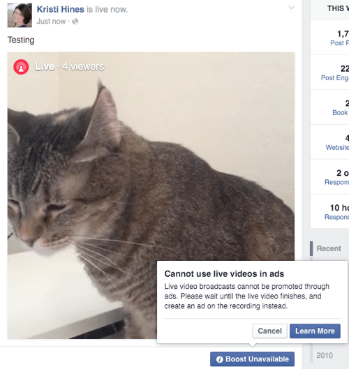 Facebook live video boost utilgængelig