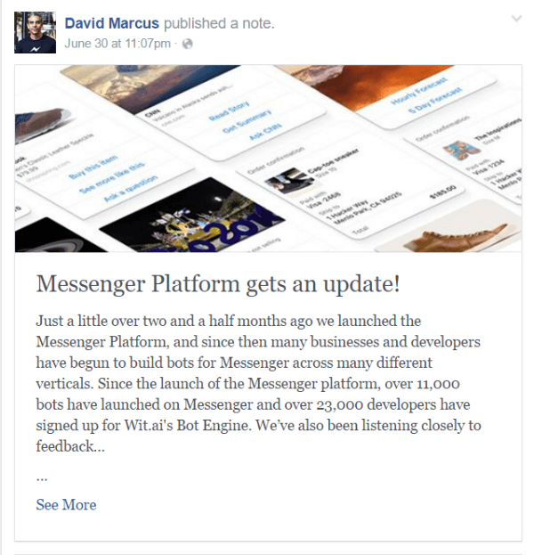 facebook messenger bot opdatering