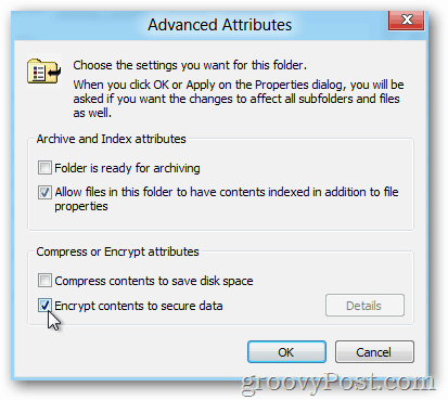 Windows 8 Avancerede egenskaber - Aktiver EFS