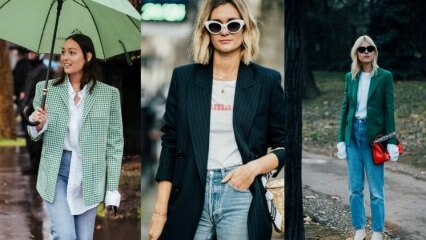 Blazer jakke og denim mode kombination forslag