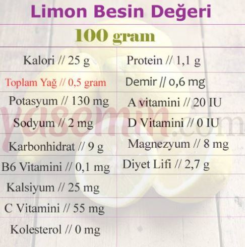 næringsværdier af citron