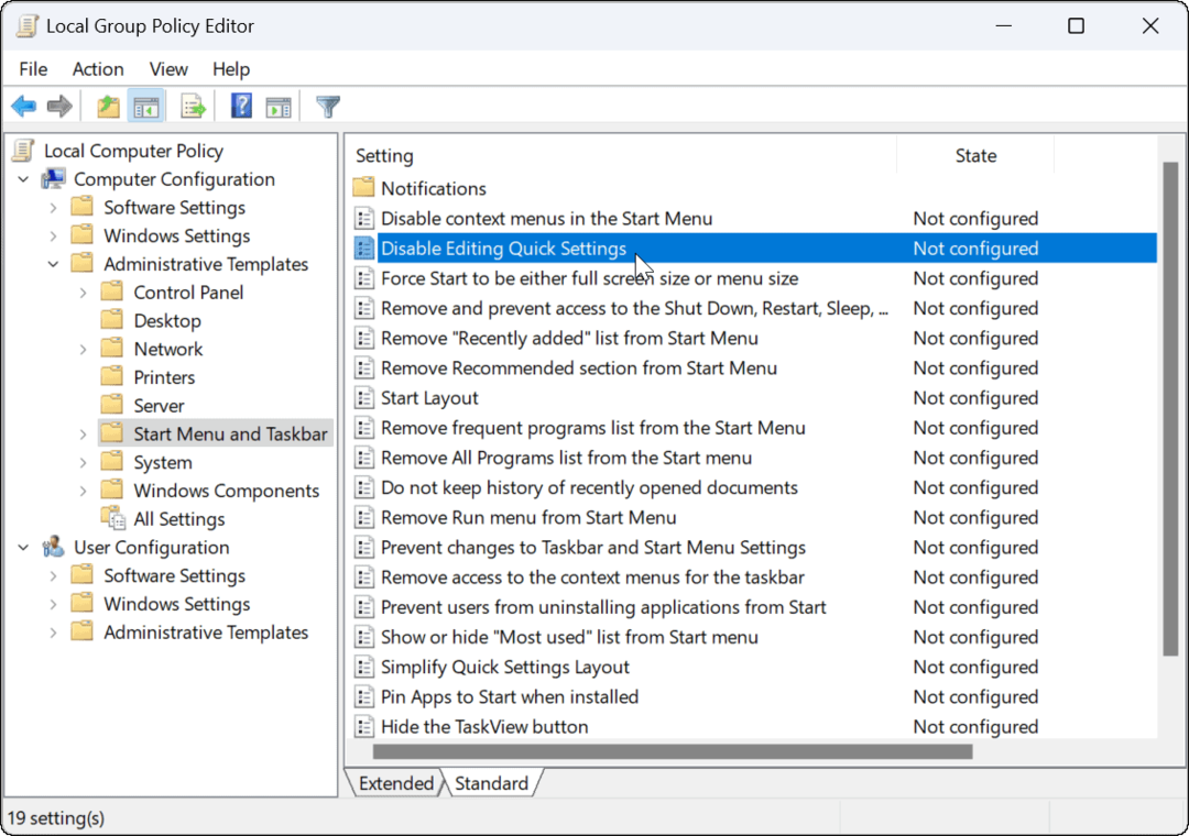 Undgå redigeringer af hurtige indstillinger på Windows 11