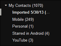 outlook.com til importerede Gmail-kontakter