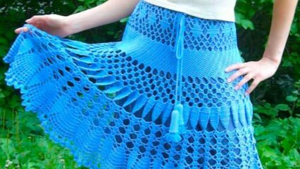 Hvordan strikkes en praktisk nederdel med en hæklenål? Tricks ved at strikke en perforeret strik nederdel