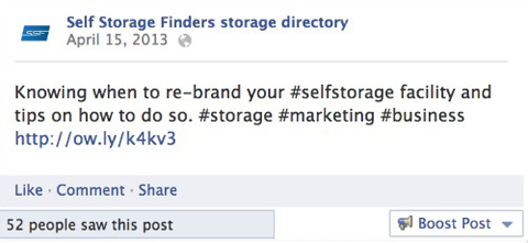 self storage finders facebook tekstopdatering