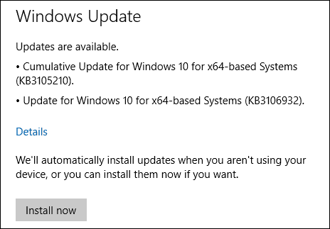 Windows 10 opdaterer KB3105210 KB3106932