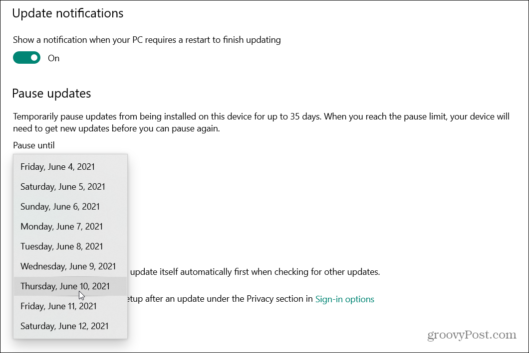 Sådan forsinkes opdateringen af ​​Windows 10. maj 2021 (version 21H1)