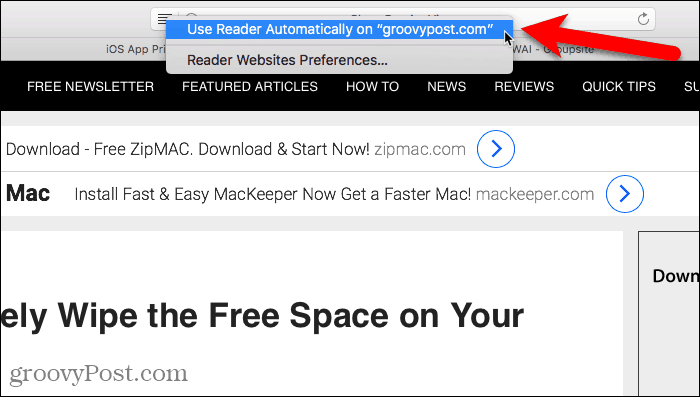 Brug Reader automatisk i Safari til Mac