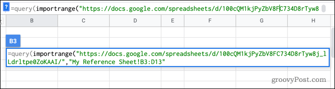 række af importsortiment i google sheets