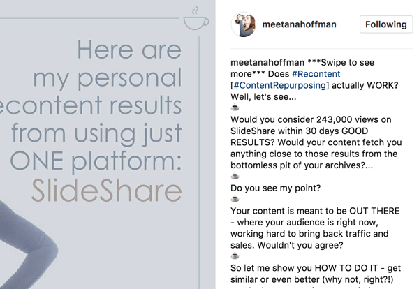 I billedteksten til dit Instagram-album skal du medtage en erklæring for at stryge for at se mere, så dit publikum ikke går glip af.