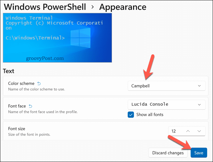 Ændring af farveskema i Windows Terminal