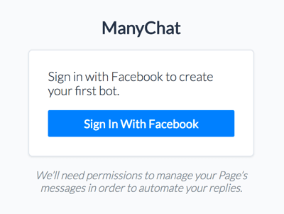 Log ind på ManyChat med din Facebook-konto.