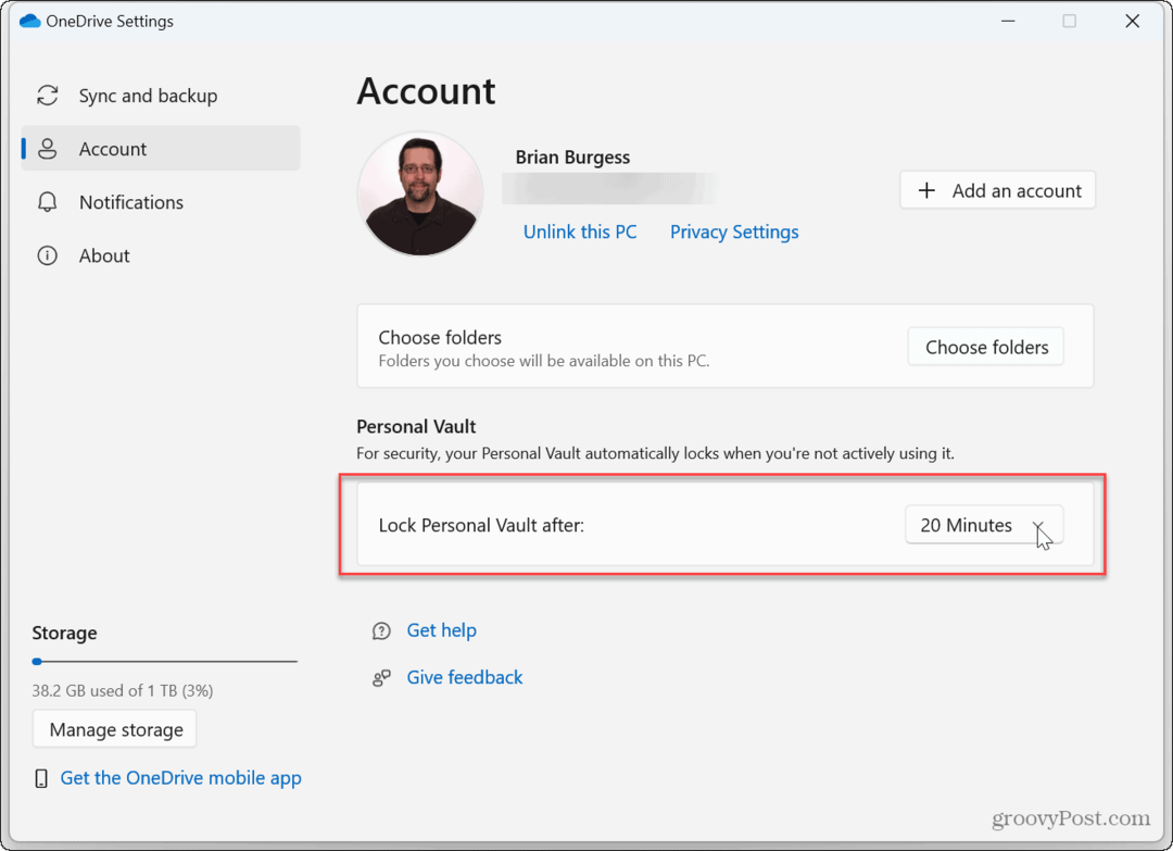Sådan ændres OneDrive Personal Vault Lock Time