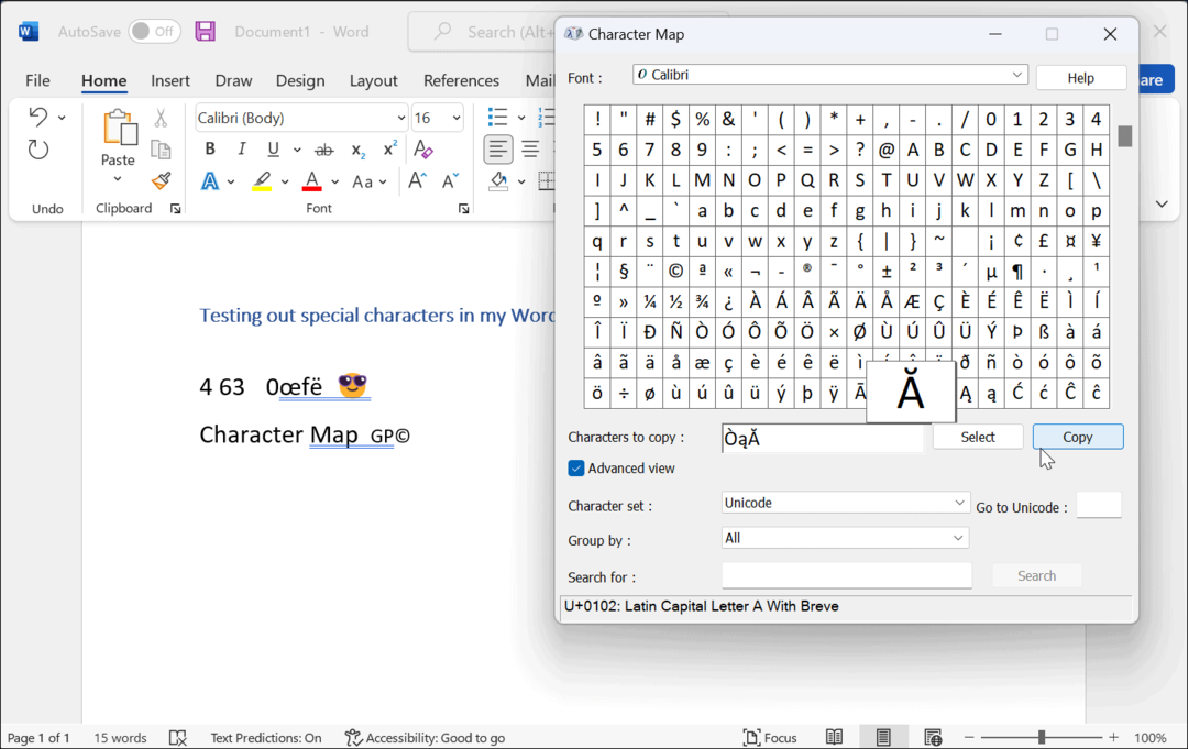 karakter Korttype specialtegn på Windows 11