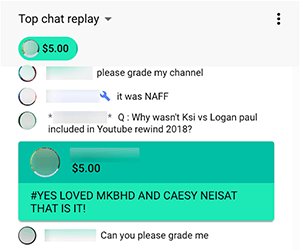 Dette er et screenshot af en Super Chat fra Nimmin Live, et YouTube-live show hostet af Nick Nimmin og hans bror Dee Nimmin. Seeren gav $ 5,00 og kommenterede "#Yes Loved MKBHD and Caesy Neisat that is it!"
