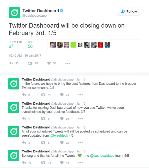Twitter lukker Twitter Dashboard ned den 3. februar 2017.