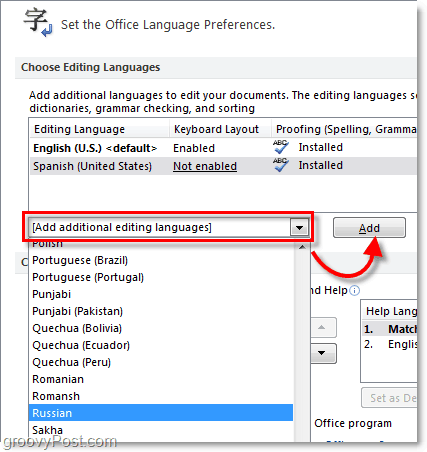 tilføj yderligere Office 2010-sprog