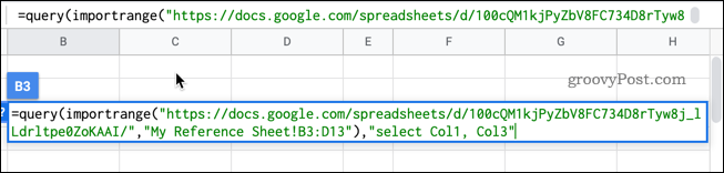 forespørgselskolonner i Google Sheets