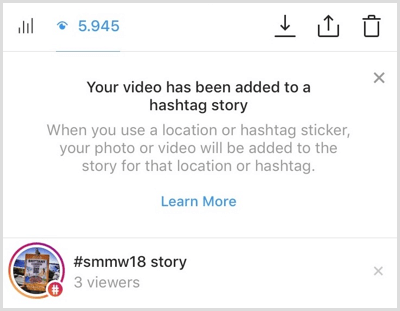 Instagram sender dig en underretning, hvis dit indhold føjes til hashtag-historien.