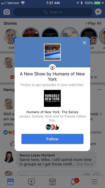 Facebook advarer mobilbrugere, når nye Watch-episoder er tilgængelige.