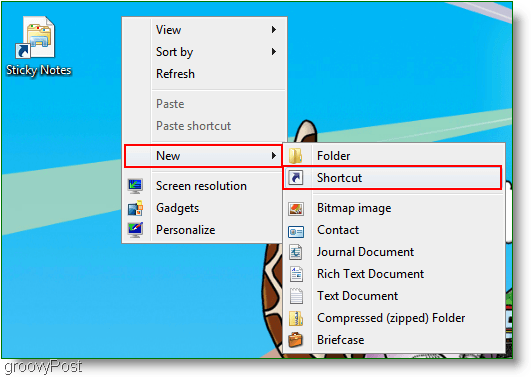 Windows 7 Opret ny genvej: skærmbillede