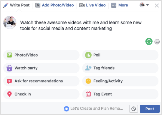 Hvis du planlægger at dele en række videoer i dit Facebook-overvågningsfest, skal du gøre det klart i beskrivelsesfeltet.