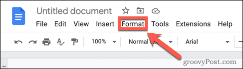 Åbn formatmenuen i Google Docs