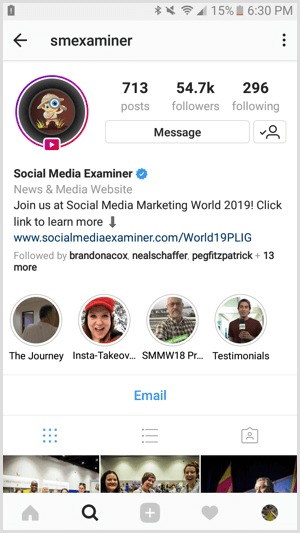 Eksempel på Instagram-forretningsprofil