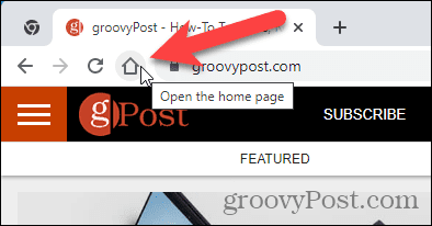 Hjemmesiden vises, når du klikker på knappen Hjem i Chrome