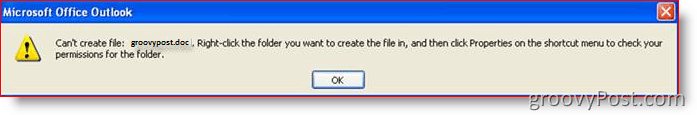Fix Microsoft Outlook kan ikke oprette fil vedhæftet fil