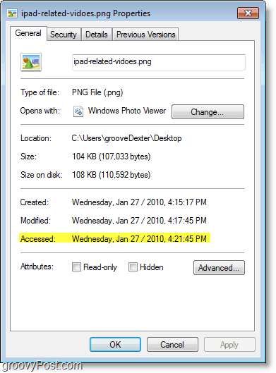 Windows 7-skærmbillede - adgang til dato opdateres ikke meget godt