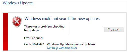 Original Windows Update-fejl