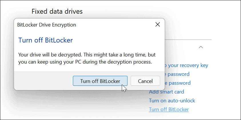 Sluk BitLocker-bekræftelse