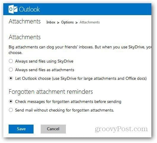 Sådan administreres vedhæftede filer i Outlook.com