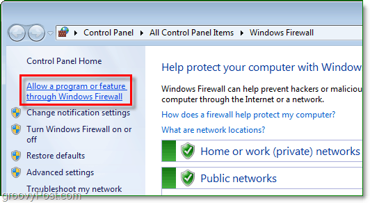 tillad et program eller en funktion gennem Windows 7-firewallen