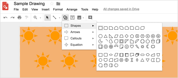 Vælg et formværktøj, og tegn derefter formen på dit Google Drawings-design.
